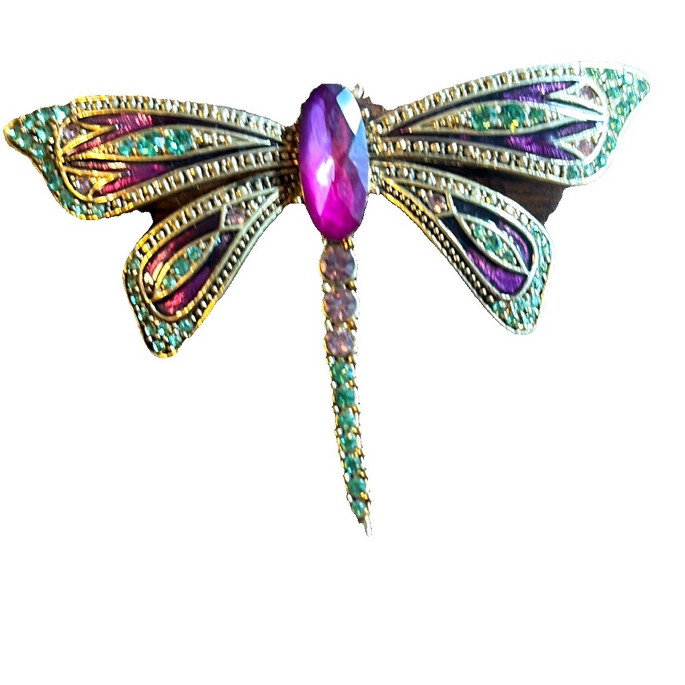 Dragonfly Crystal Brooch - Purple and Teal Accent